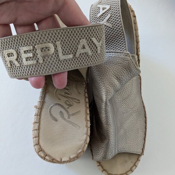 Replay - Gold Leather Peep-toe Espadrille Sandals (Size 8.5) - EUC! - Picture 4 of 12